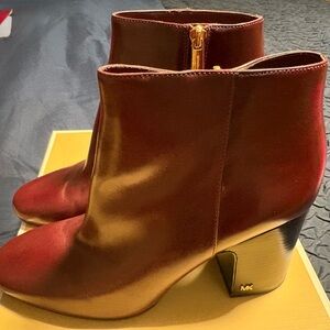 MICHAEL Michael Kors Burgundy Ankle Boots with Gold Heel